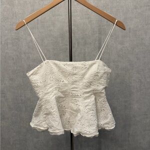 Women’s White Eyelet Peplum Camisole Top